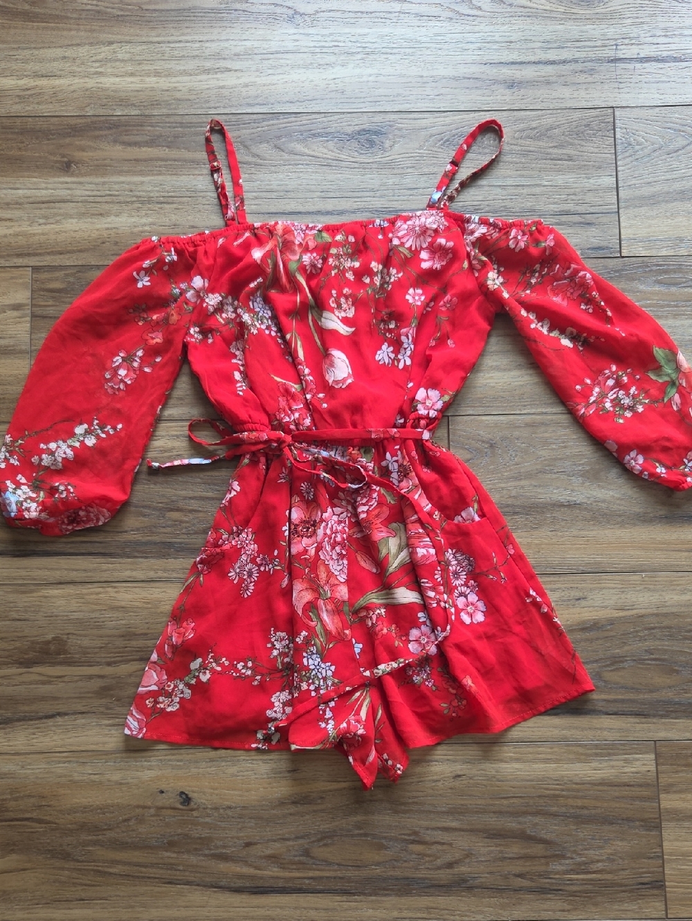 Wish Red Floral Summer Romper/skirt